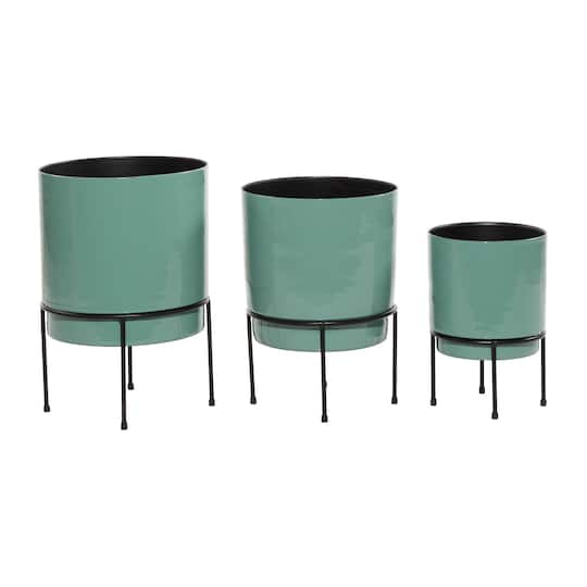 Teal Metal Contemporary Planter Set